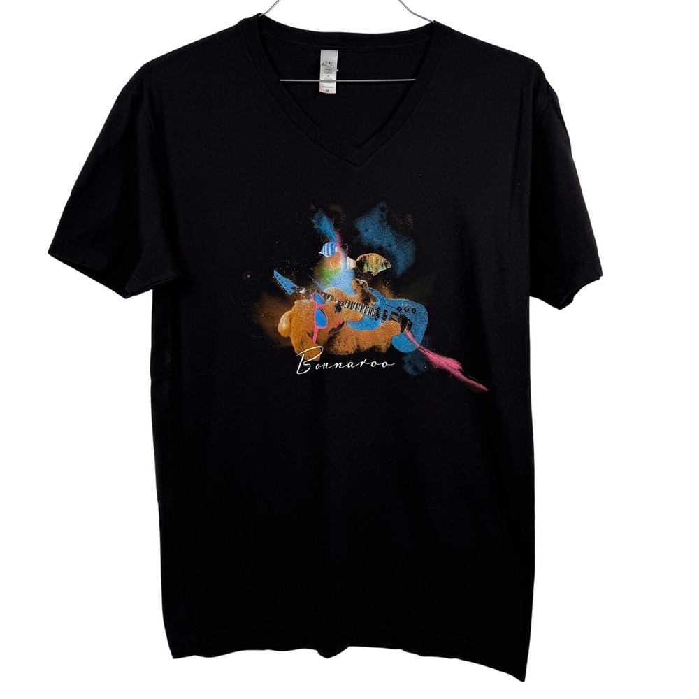 Bonnaroo Music Festival Graphic T-Shirt Black Guitar‎ Graphic V-Neck Tee Medium